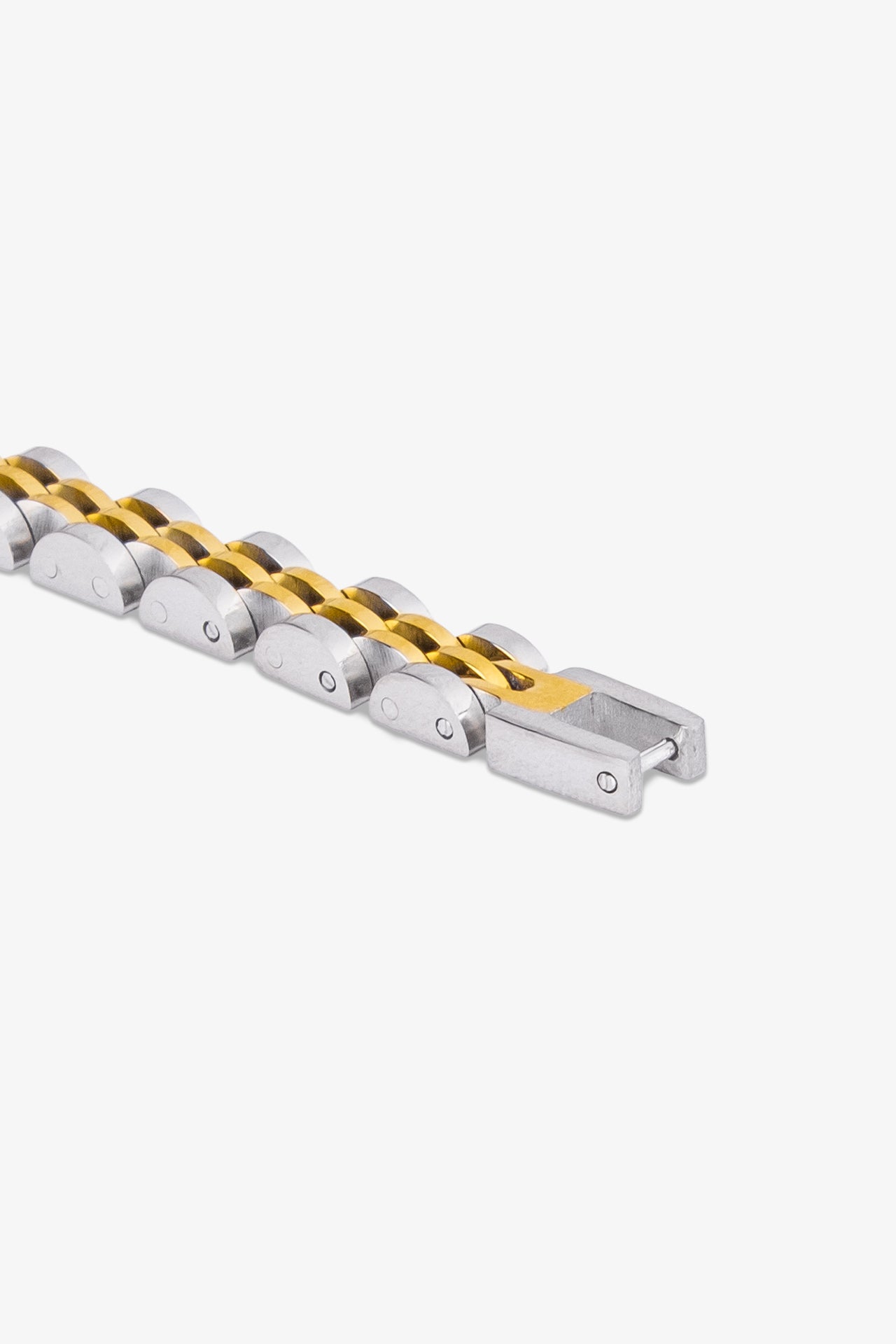 Gümüş ve altın renkli metal bileklik, modern tasarım