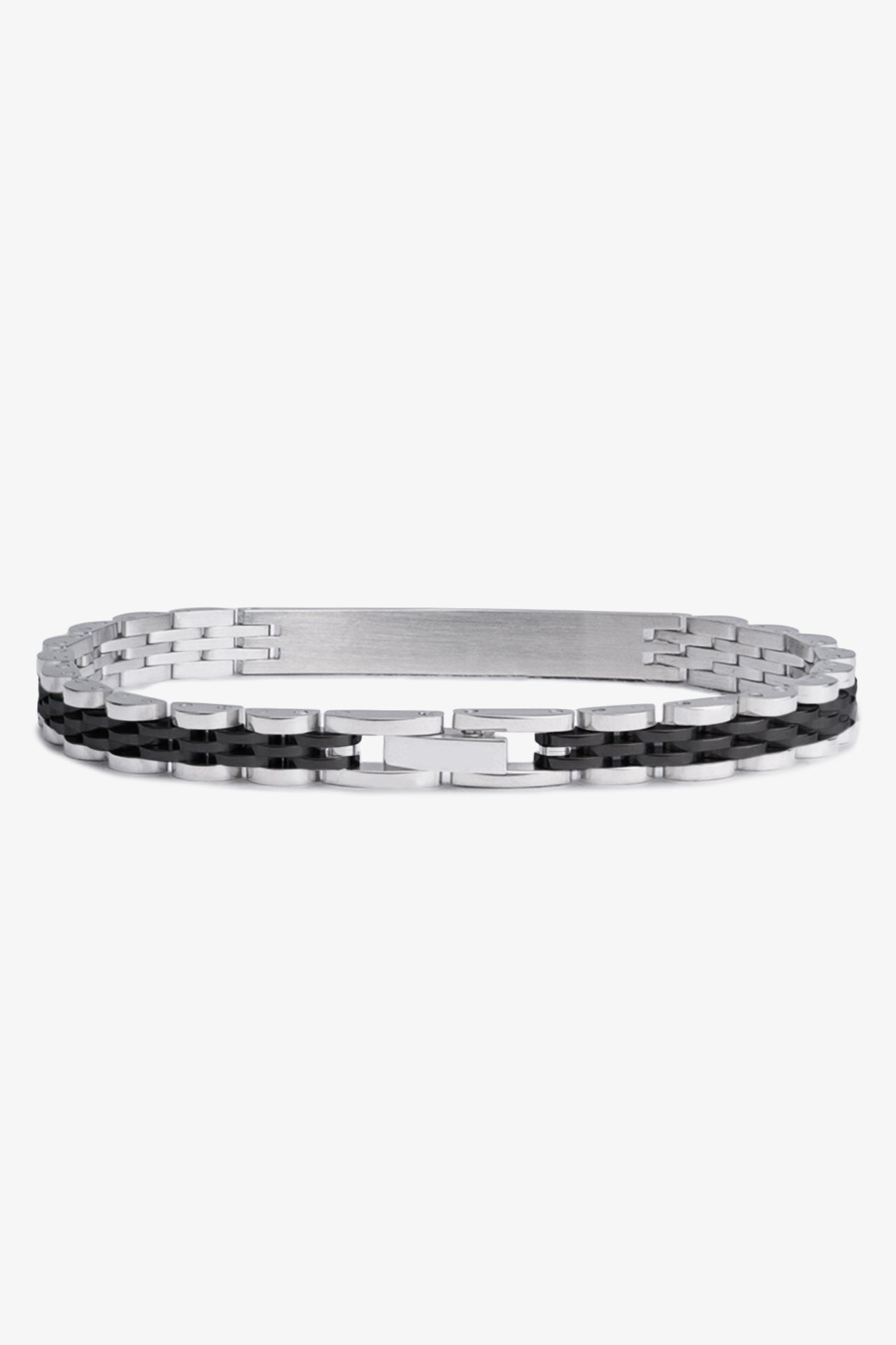 Gümüş ve siyah metal bileklik, modern zincir desenli