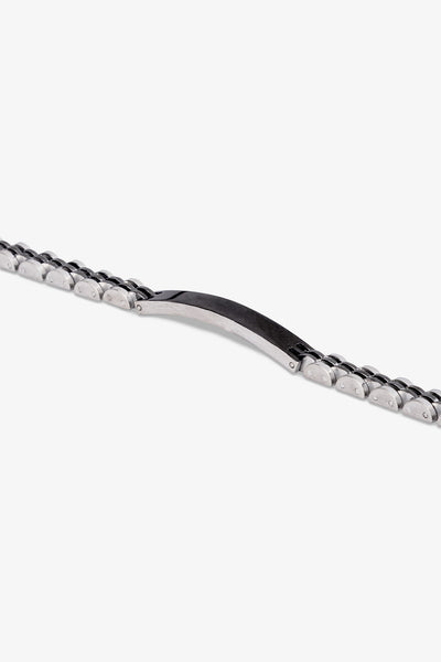 Siyah deri ve gümüş metal detaylı erkek bilekliği