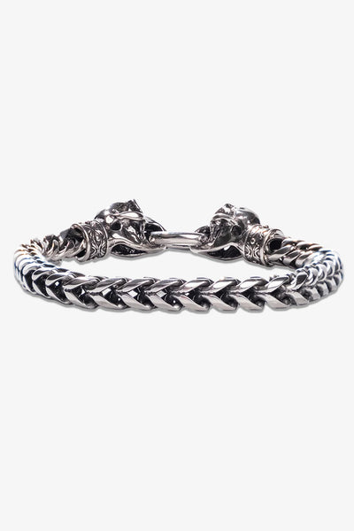 Gümüş renkli, kafatası detaylı metal bileklik