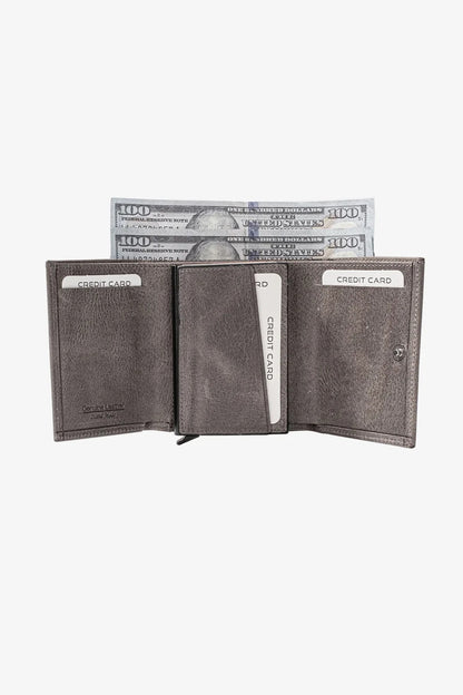 Prag Mekanizmalı Hakiki Deri Cüzdan