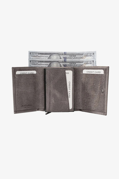 Prag Mekanizmalı Hakiki Deri Cüzdan