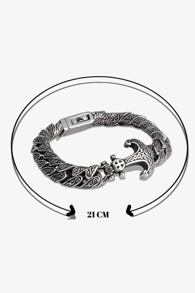 21 cm gümüş renkli, detaylı desenli metal bileklik