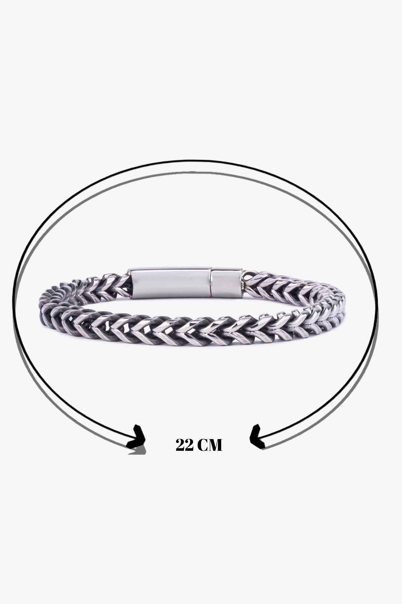 Gri metal zincir bileklik, 22 cm uzunlukta, paslanmaz çelik malzeme