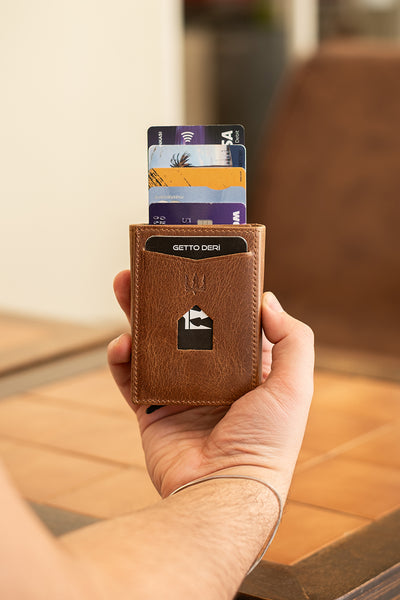 Prag Mekanizmalı Hakiki Deri Cüzdan