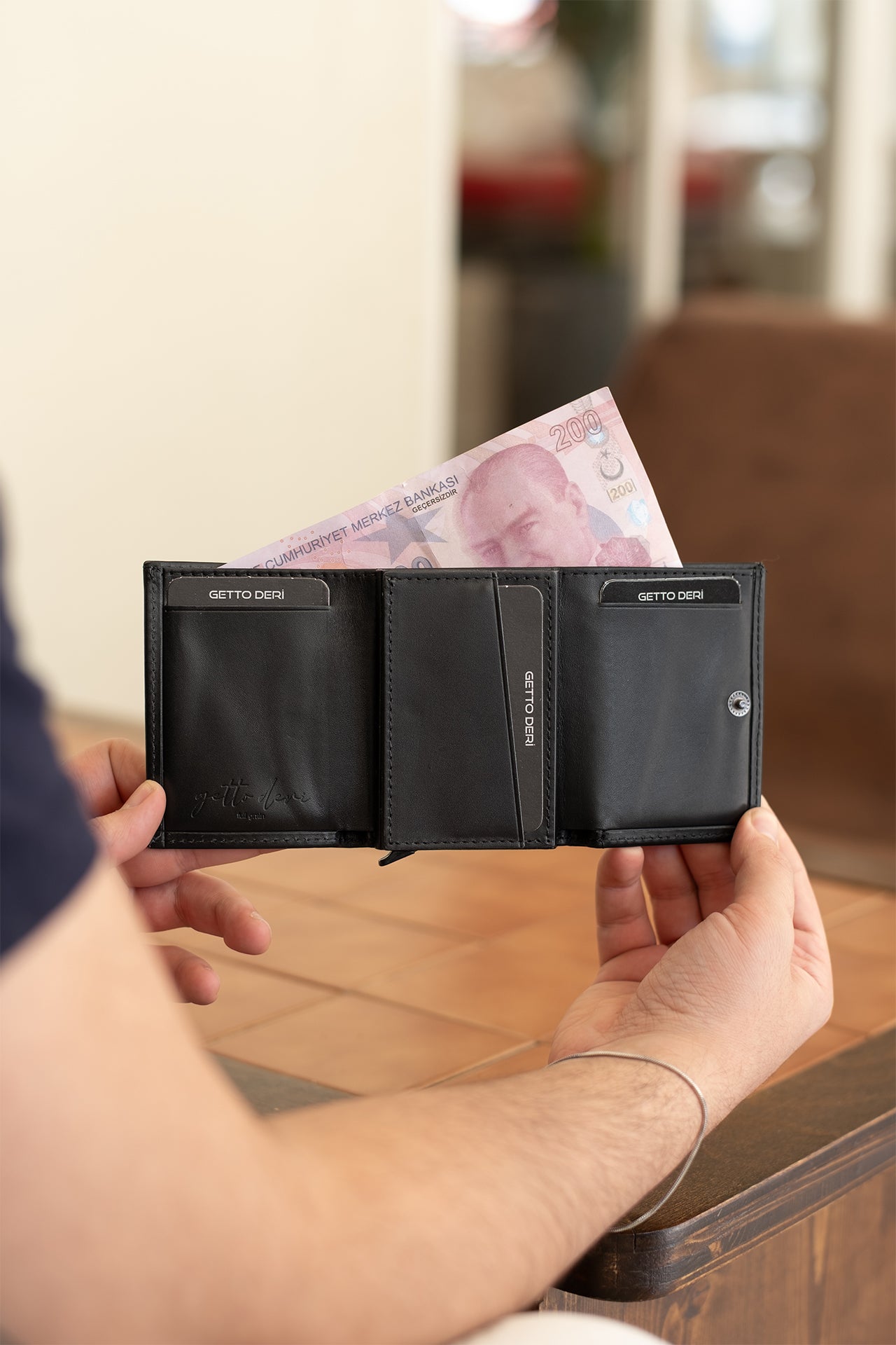 Prag Mekanizmalı Hakiki Deri Cüzdan