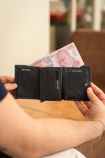 Prag Mekanizmalı Hakiki Deri Cüzdan