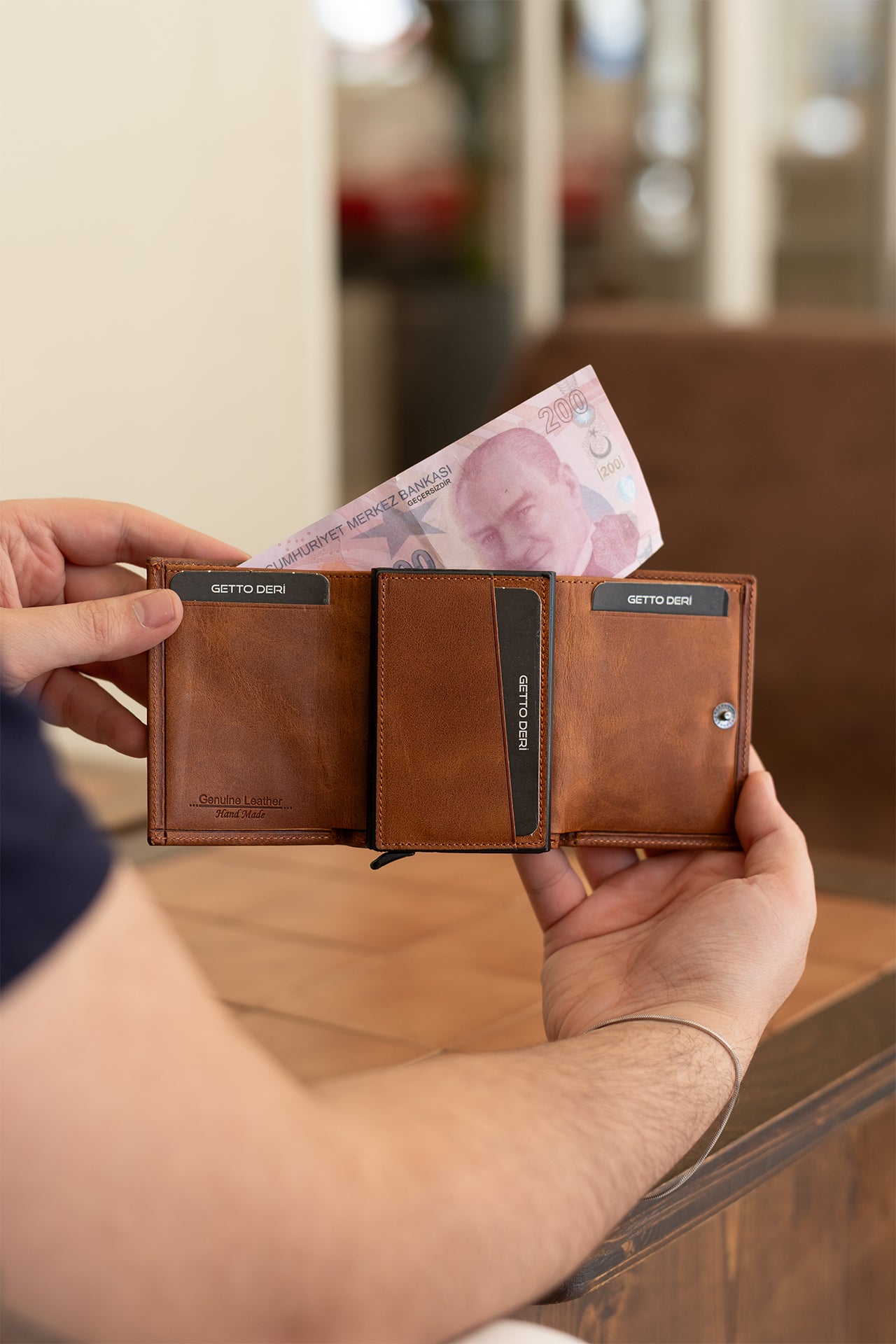 Prag Mekanizmalı Hakiki Deri Cüzdan