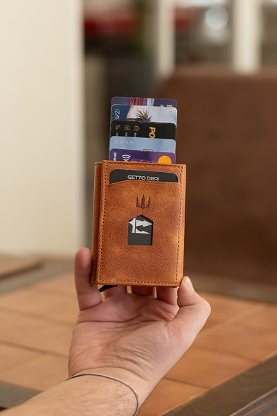 Prag Mekanizmalı Hakiki Deri Cüzdan