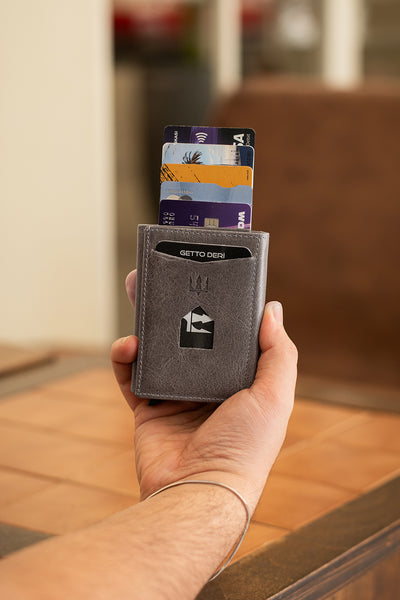 Prag Mekanizmalı Hakiki Deri Cüzdan