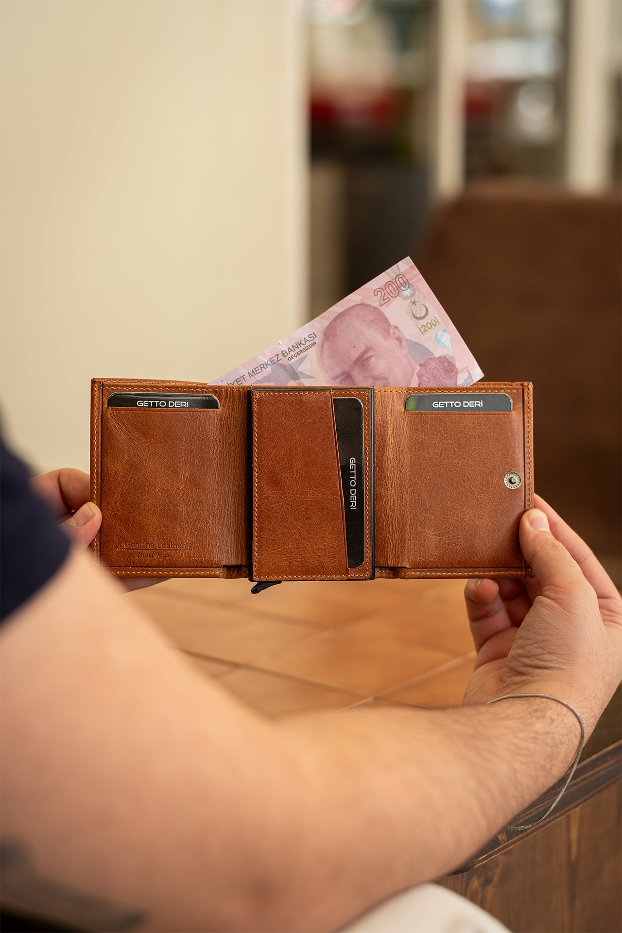 Prag Mekanizmalı Hakiki Deri Cüzdan