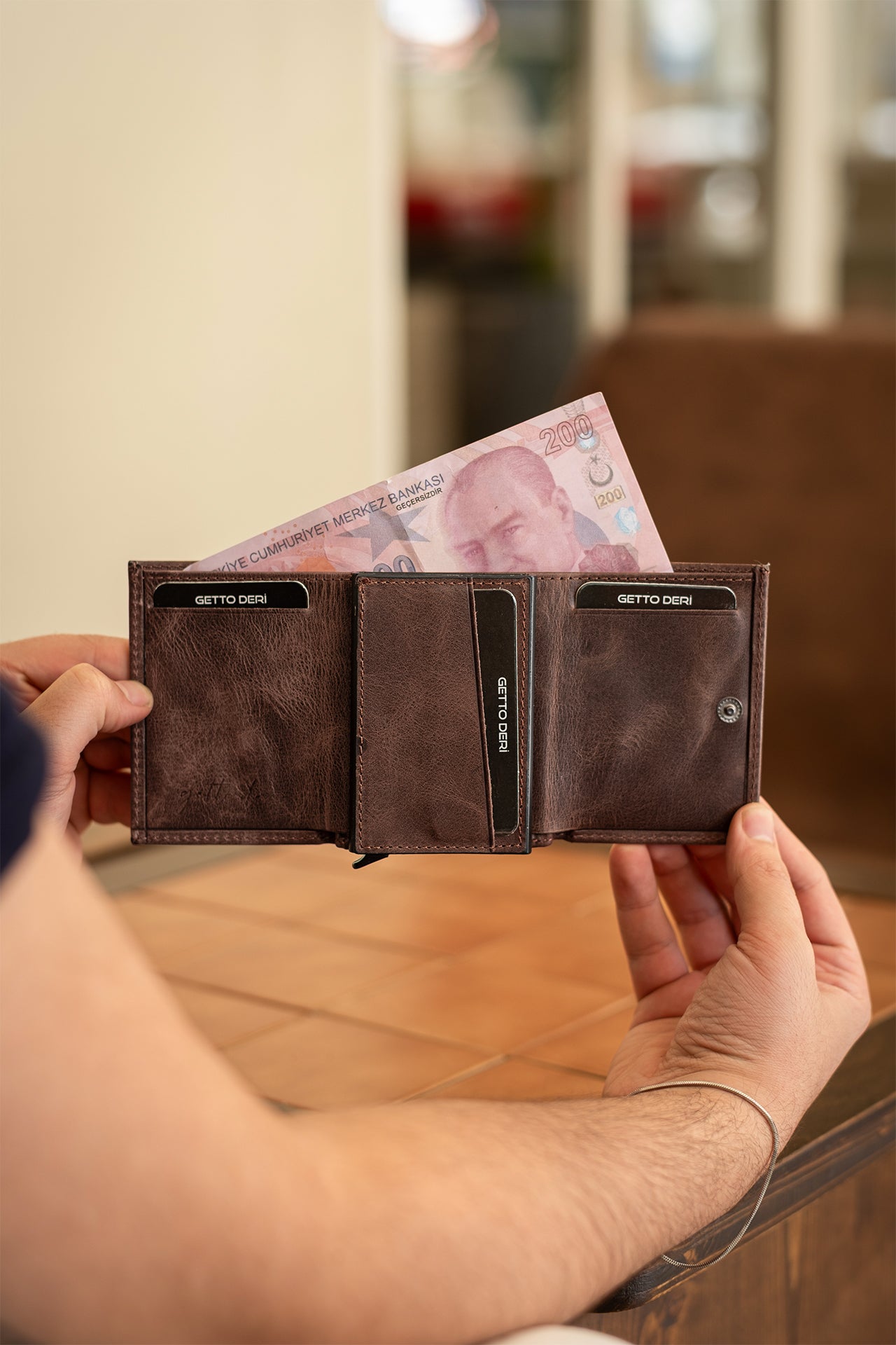 Prag Mekanizmalı Hakiki Deri Cüzdan