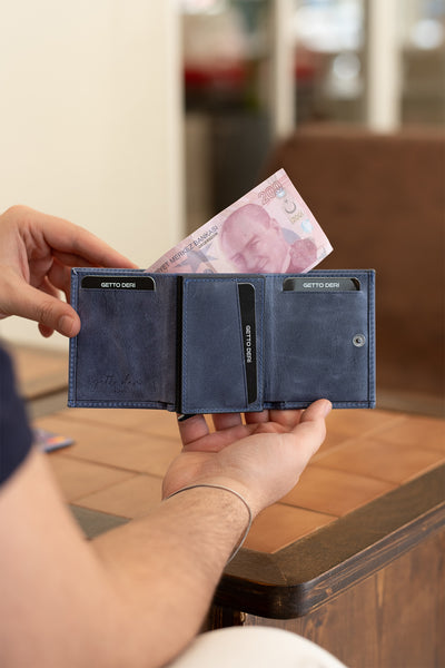 Prag Mekanizmalı Hakiki Deri Cüzdan