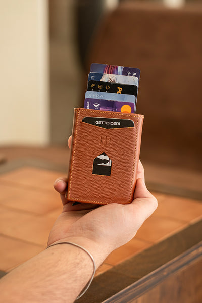 Prag Mekanizmalı Hakiki Deri Cüzdan