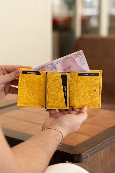 Prag Mekanizmalı Hakiki Deri Cüzdan