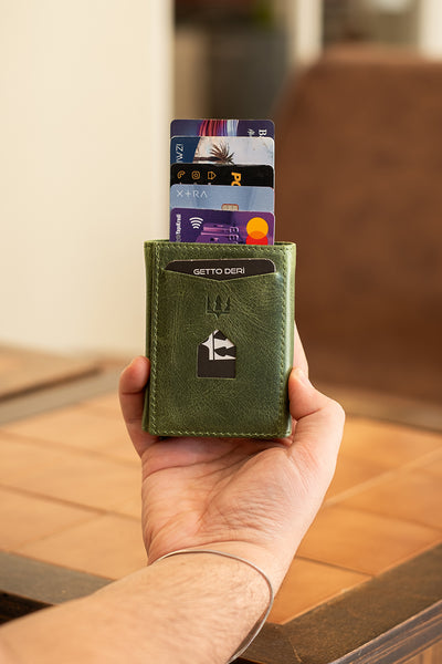 Prag Mekanizmalı Hakiki Deri Cüzdan