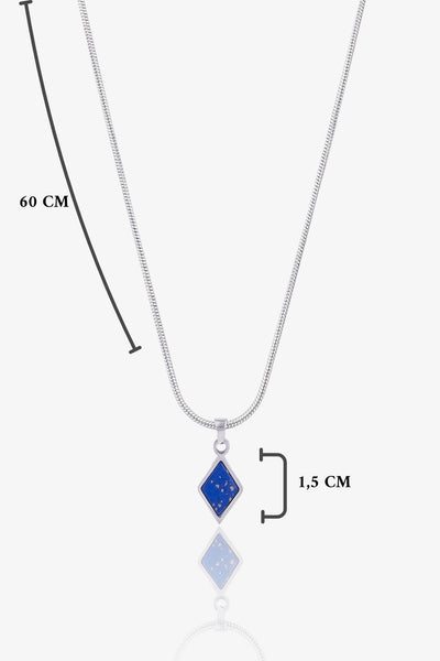 Mavi taşlı gümüş kolye, 60 cm uzunlukta, 1,5 cm pendentif
