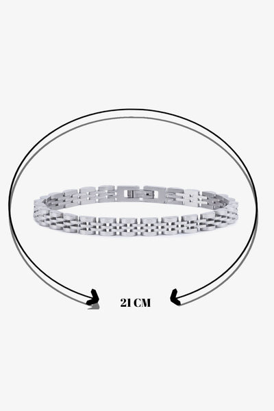 Gümüş renkli metal bileklik, 21 cm uzunlukta, modern tasarım