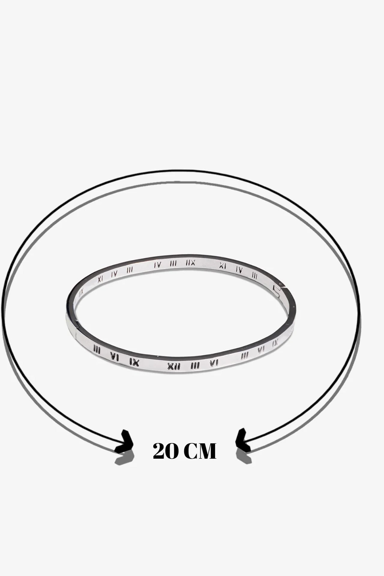 Gümüş renkli, Roma rakamlı 20 cm bileklik