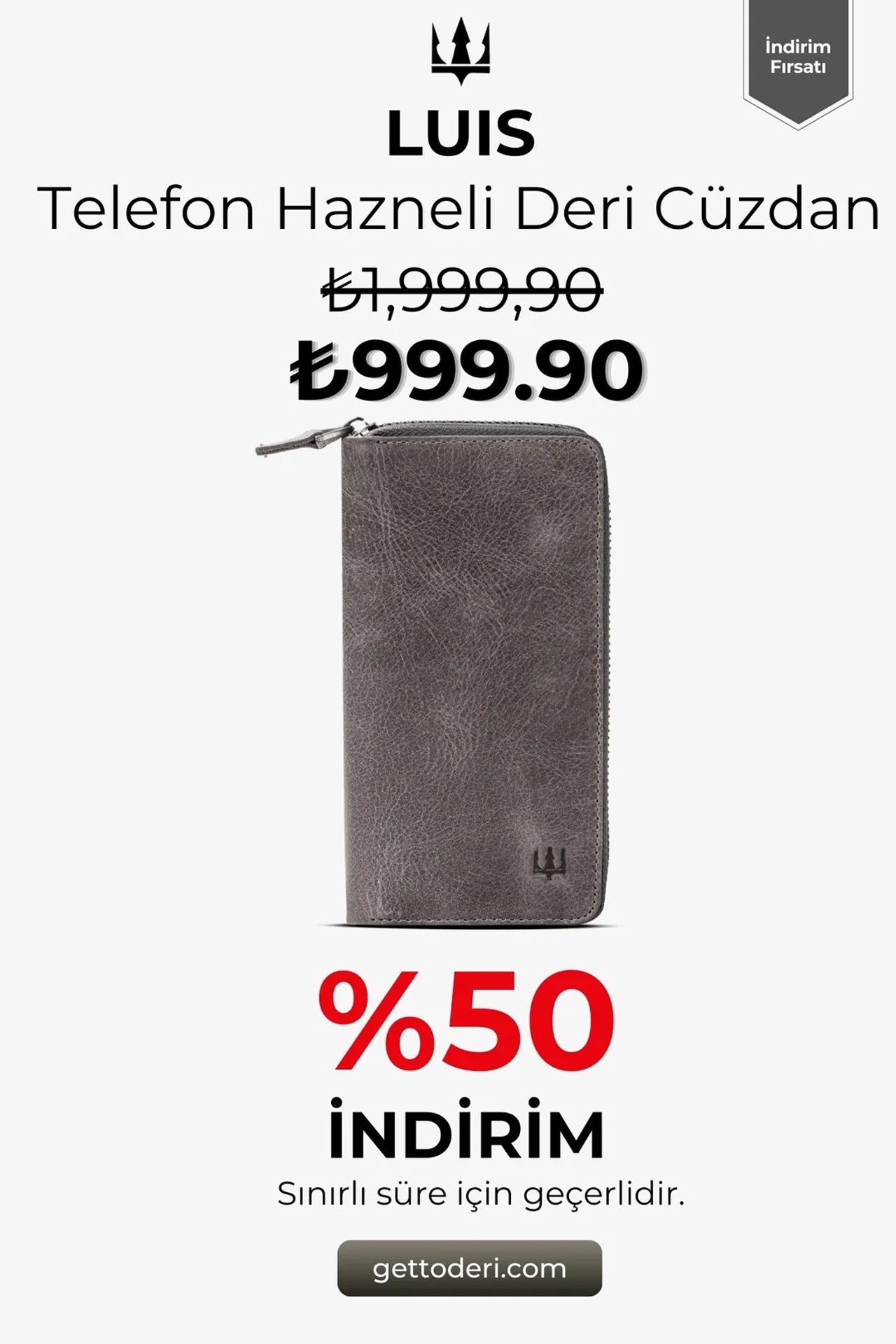 Luis Fermuarlı Telefon Hazneli Deri Cüzdan