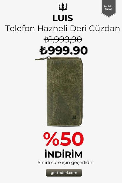 Luis Fermuarlı Telefon Hazneli Deri Cüzdan