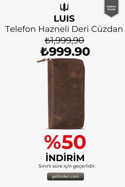 Luis Fermuarlı Telefon Hazneli Deri Cüzdan