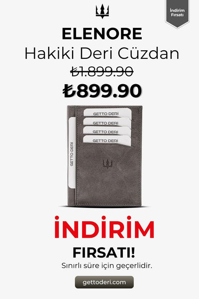 Hakiki deri cüzdan, gri renk, kartlık detaylı