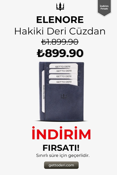 Hakiki mavi deri cüzdan, kartlık bölümlü, el yapımı stil