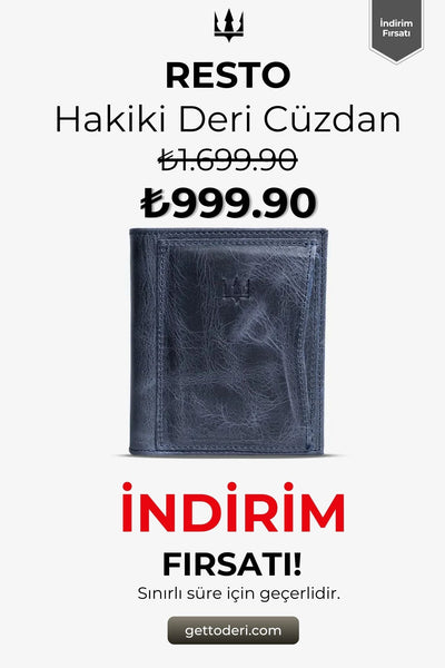 Hakiki deri mavi cüzdan, klasik tasarım ve kaliteli dikiş detayları