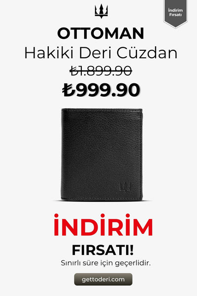 Siyah hakiki deri cüzdan, klasik tasarım ve kaliteli dikiş detayı