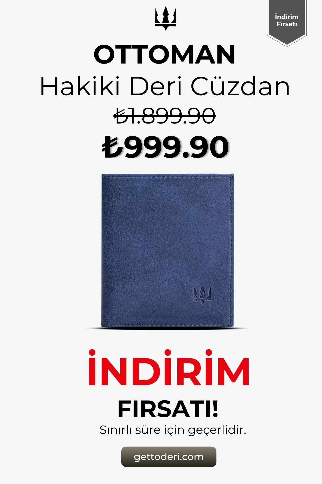 Mavi hakiki deri cüzdan, klasik tasarım ve kaliteli dikiş detayı