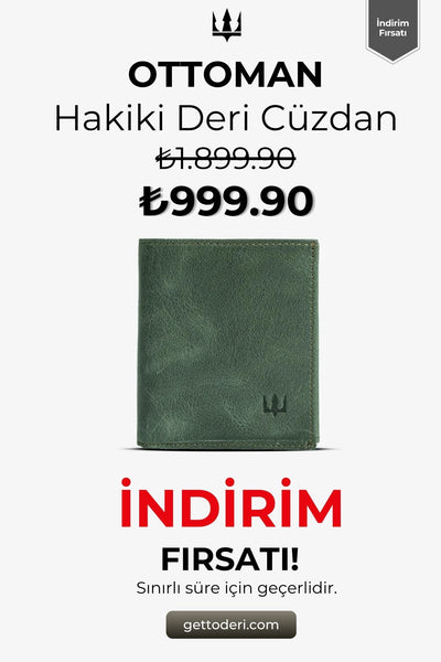 Yeşil hakiki deri cüzdan, klasik tasarım ve kaliteli dikiş detayı