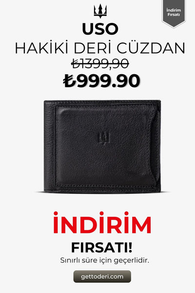 Siyah hakiki deri cüzdan, klasik tasarım ve dikiş detaylı