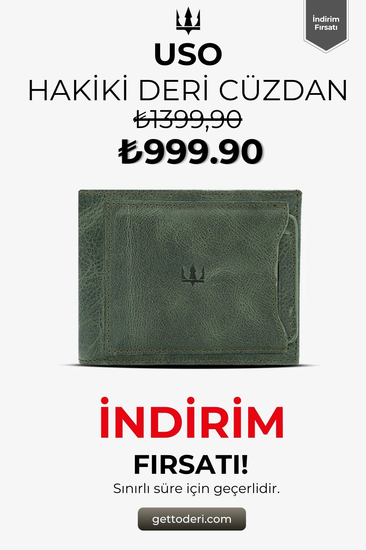 Hakiki deri cüzdan, yeşil renk, klasik tasarım
