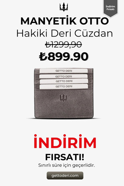 Hakiki deri manyetik otto cüzdan, kartlık fonksiyonlu, gri renk