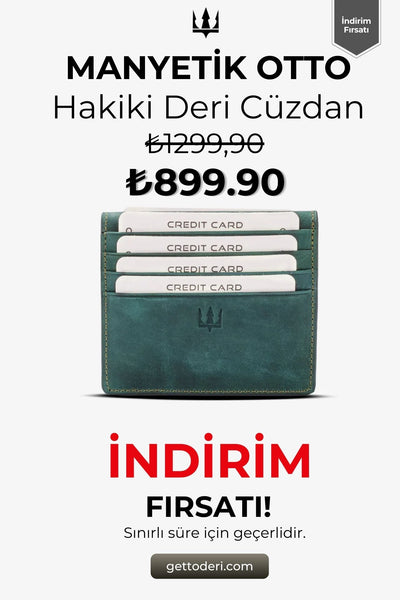 Hakiki deri yeşil kartlık, manyetik kapanışlı, kredi kartı tutucu
