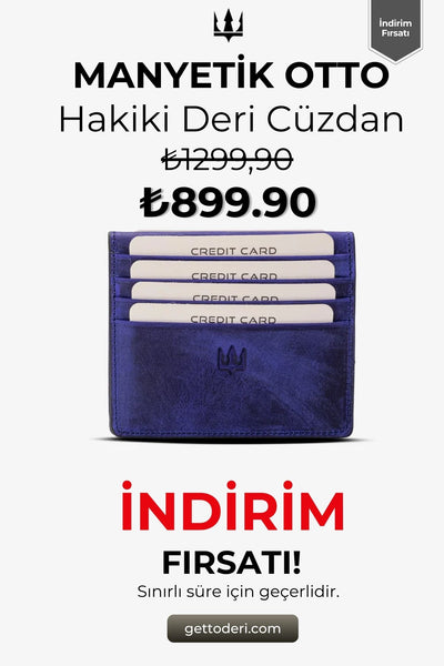 Mavi deri kartlık, manyetik kapanışlı, kredi kartı tutucu
