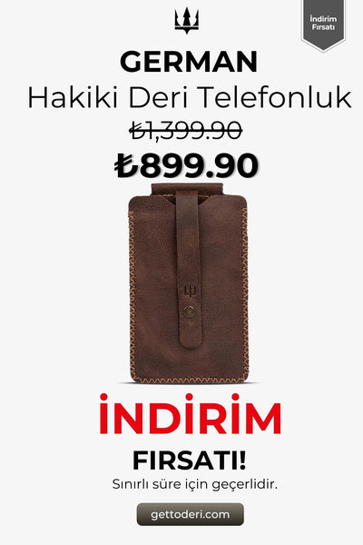 Kahverengi hakiki deri telefonluk, el yapımı detaylı kemerli tasarım