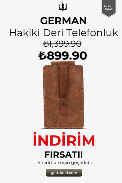 Kahverengi hakiki deri telefonluk, el yapımı detaylı tasarım