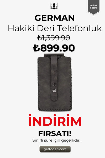 Siyah hakiki deri telefonluk, fermuarlı tasarım