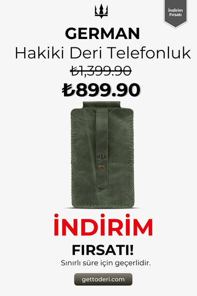 Hakiki deri telefonluk, yeşil renk, fermuarlı kapak