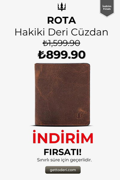 Kahverengi hakiki deri cüzdan, doğal desenli ve dikiş detaylı
