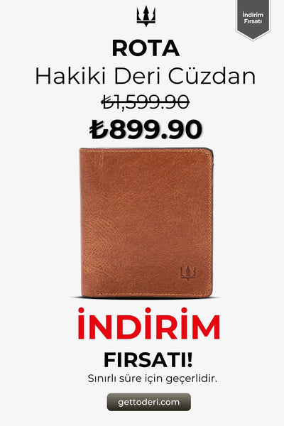 Kahverengi hakiki deri cüzdan, klasik tasarım ve dikiş detaylı