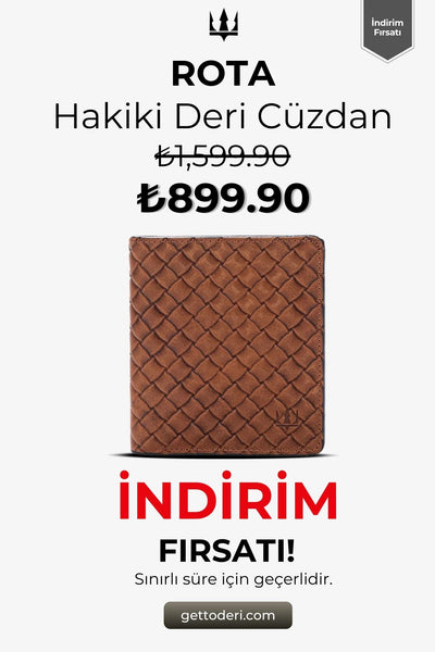 Kahverengi hakiki deri, örgü desenli cüzdan